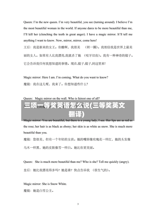 三项一等奖英语怎么说(三等奖英文翻译)