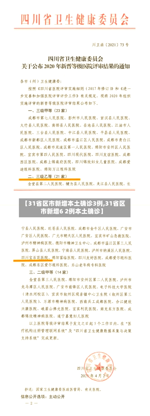【31省区市新增本土确诊3例,31省区市新增6 2例本土确诊】